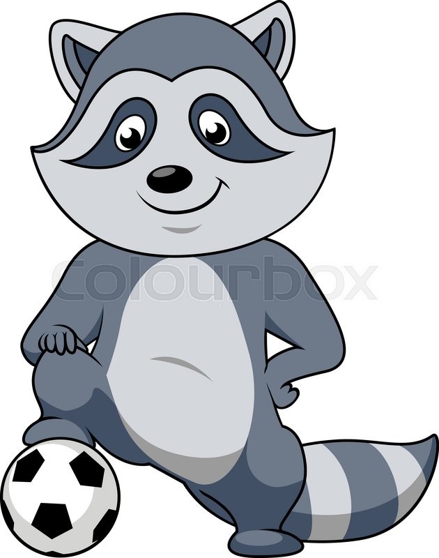 630x800 Playful Smiling Cartoon Raccoon Football Player Character Stands