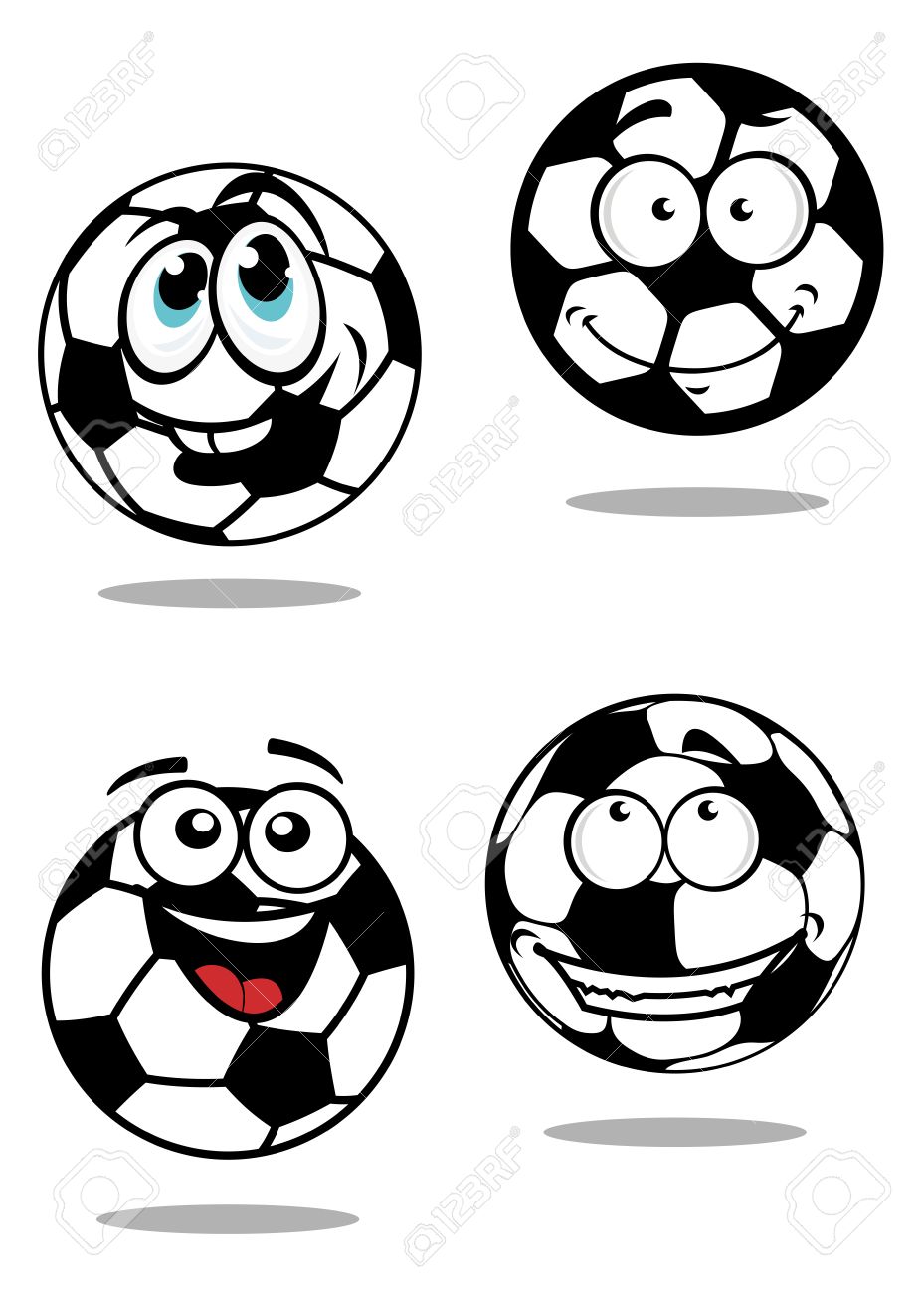 929x1300 Cartoon Soccer Balls Characters With Happy Face On White