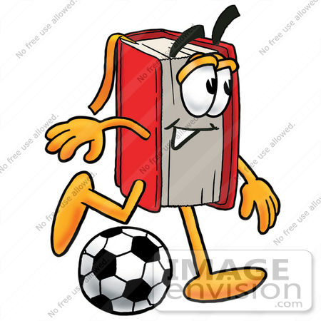 450x450 Clip Art Graphic Of A Book Cartoon Character Kicking A Soccer Ball