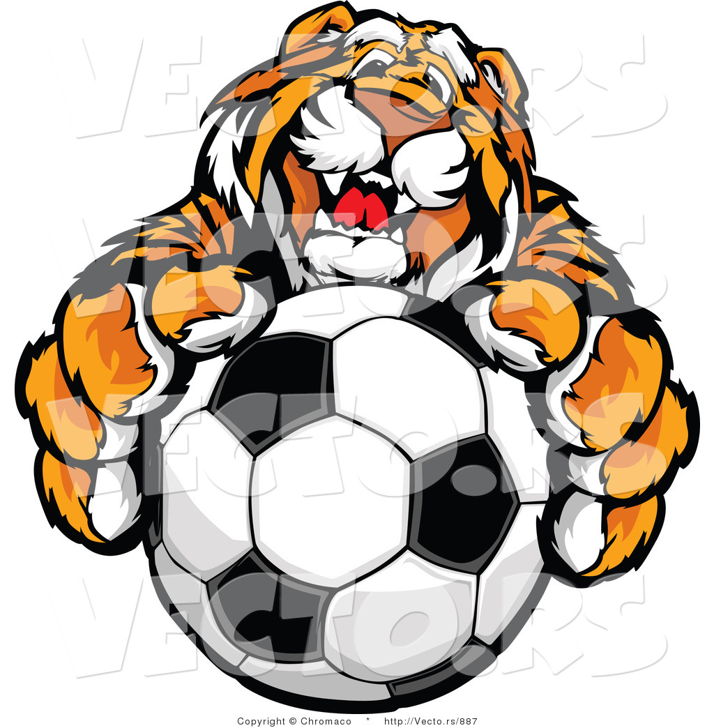 1024x1044 Vector Of A Friendly Tiger Mascot Gripping Soccer Ball By Chromaco