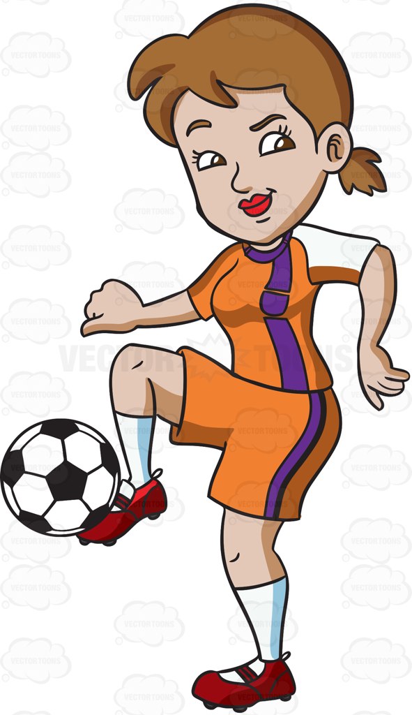 591x1024 A Female Athlete Dribbling The Ball With Her Foot Cartoon Clipart