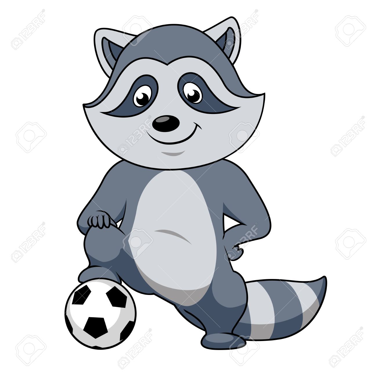 1300x1300 Playful Smiling Cartoon Raccoon Football Player Character Stands