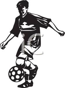 223x300 Black And White Cartoon Of A Soccer Player Running With The Ball
