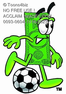 213x300 Stock Clipart Image Of A Cartoon Money Character Playing Soccer