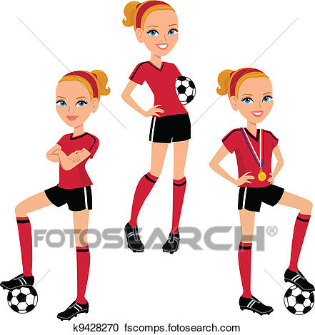 441x470 Clipart Of Cartoon Soccer Girl 3 Poses K9428270