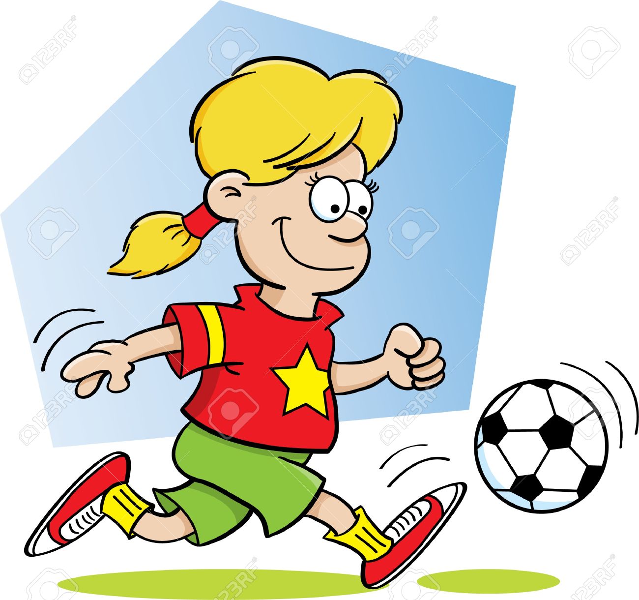 1300x1220 Cartoon Illustration Of A Girl Playing Soccer Royalty Free