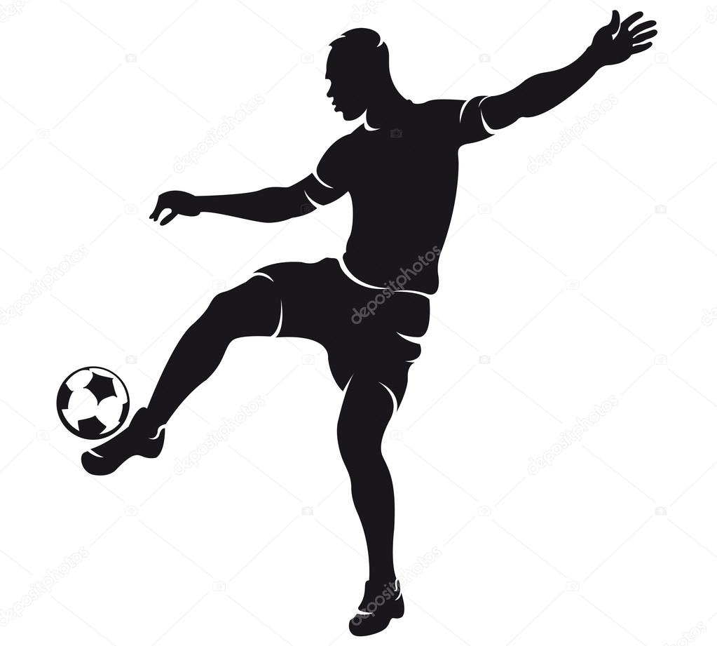 1023x921 Vector Football (Soccer) Player Silhouette With Ball Stock