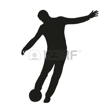 450x450 Football Player With Soccer Ball Vector Silhouette. Sport Game