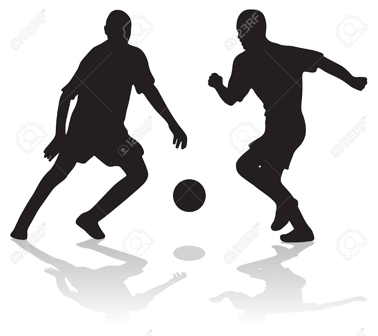 1300x1155 Two Silhouettes Of Soccer Players With Ball Stock Photo, Picture