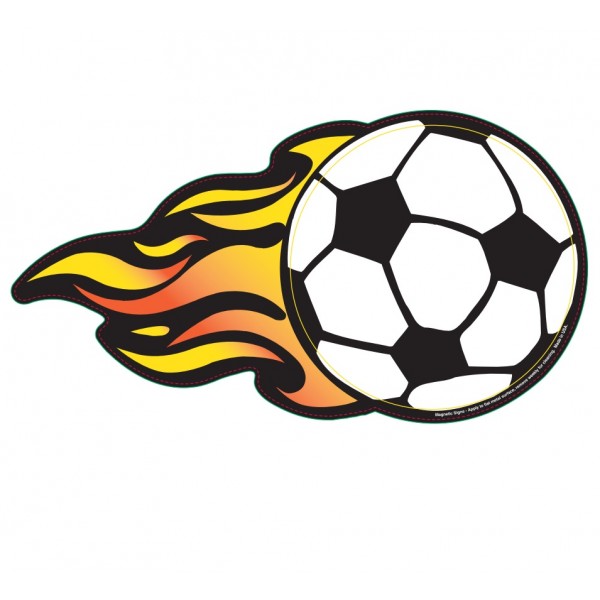 600x600 Soccer Ball W Flames Magnetic Car Sign
