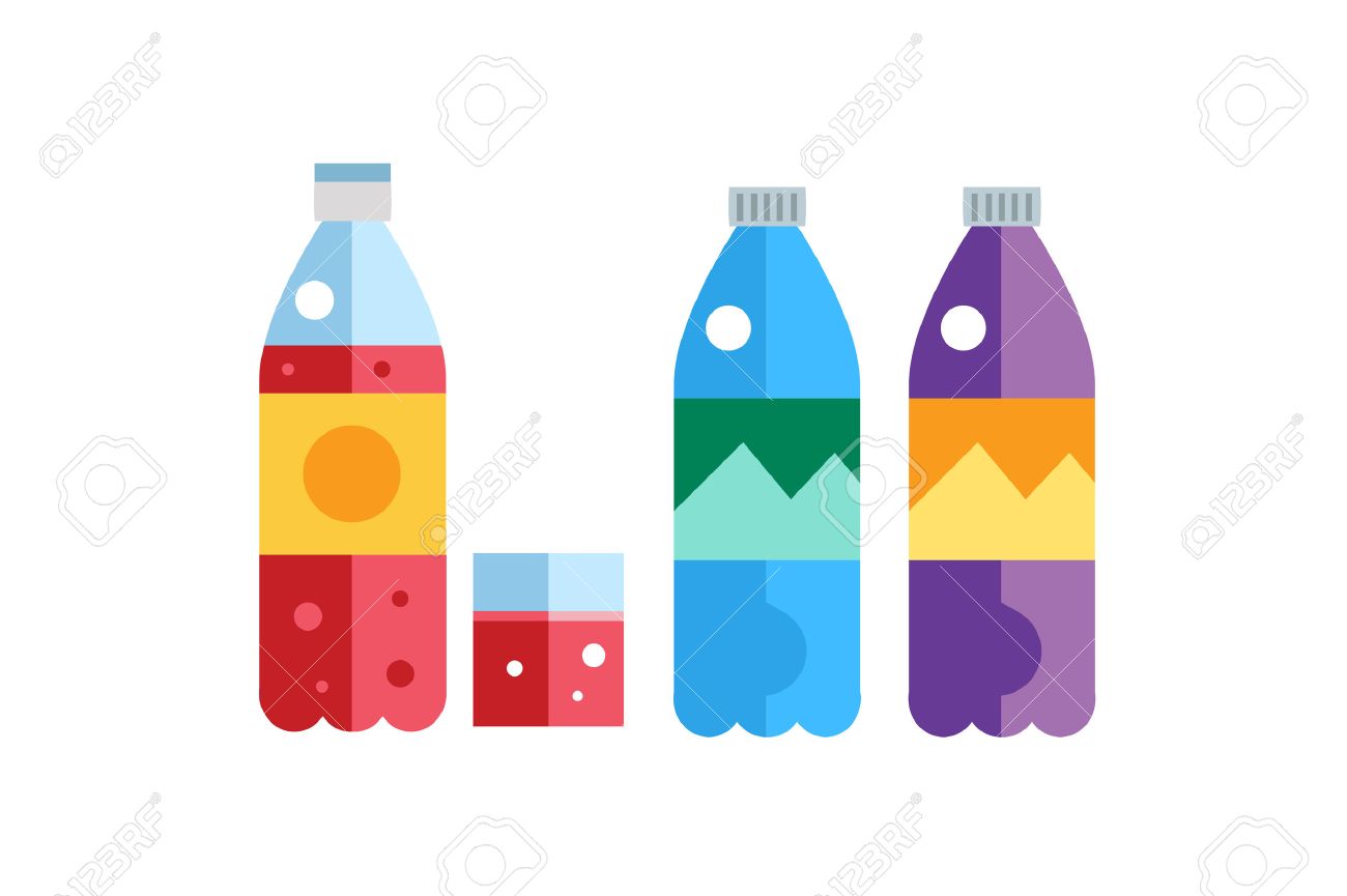1300x865 Water, Soda And Juice Or Tea Bottles Vector Illustration. Set