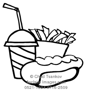 285x300 And White Hot Dog With A Soda And Box Of French Fries Clipart Image