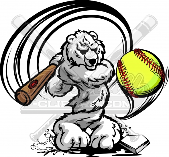 590x547 Softball Polar Bear With Baseball Ball Winter Baseball Clipart