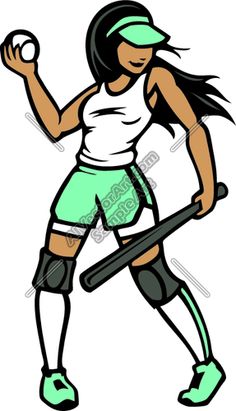 236x411 Brunette Girl Clip Art To Print Digital Image, Softball Baseball