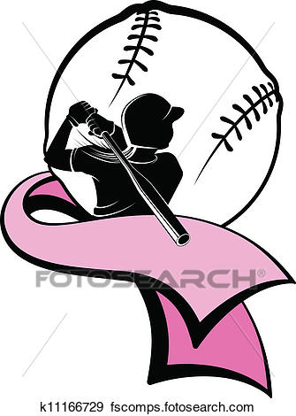 335x470 Clip Art Of Girl Softball Batter Pink Ribbon K11166729