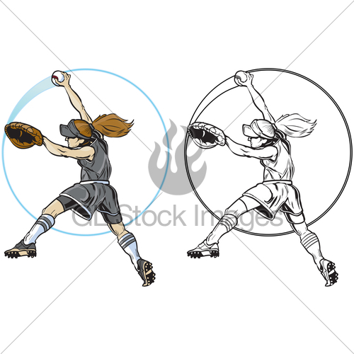 500x500 Female Softball Player Pitching Vector Clip Art Gl Stock Images