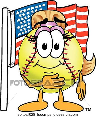 383x470 Stock Illustration Of Softball With Flag Softball028