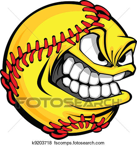 443x470 Clip Art Of Fast Pitch Softball Face Cartoon Ball Vector Image