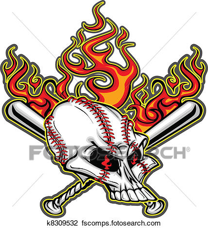 428x470 Clipart Of Softball Baseball Skull And Bats Fl K8309532