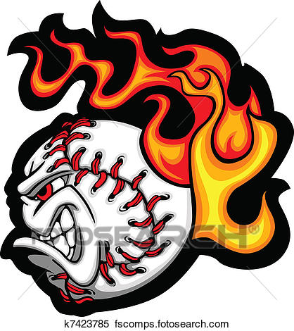 418x470 Clipart Of Softball Or Baseball Face Flaming V K7423785