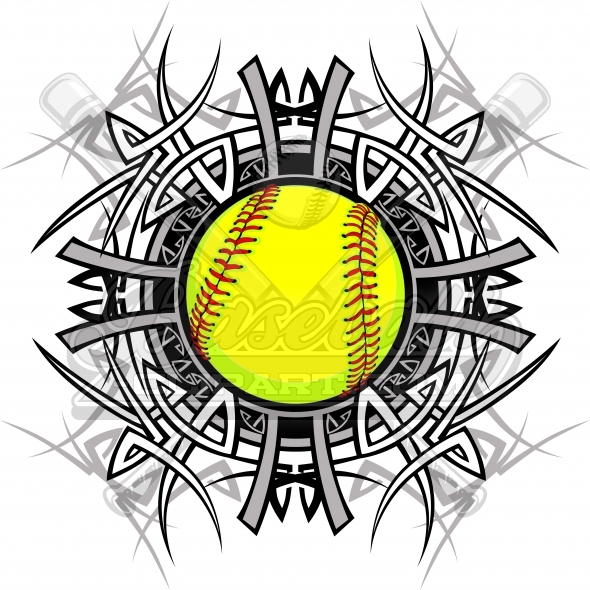 590x590 Softball Tribal Design Vector Clipart Image
