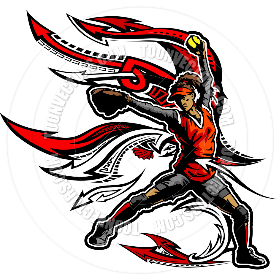 940x940 Fast Pitch Softball Pitcher Vector Illustration By Chromaco Toon