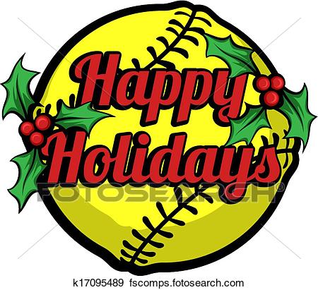 450x411 Clip Art Of Softball Happy Holidays Stacked K17095489