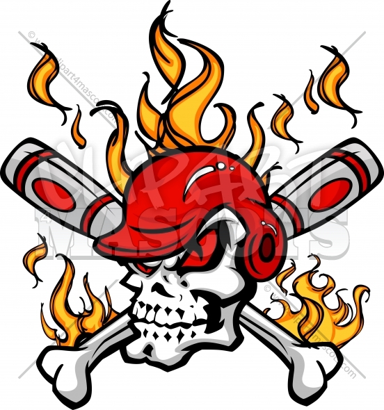 552x590 Flaming Softball Skull Graphic Vector Cartoon
