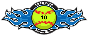 300x120 Softball With Blue Flames Sticker
