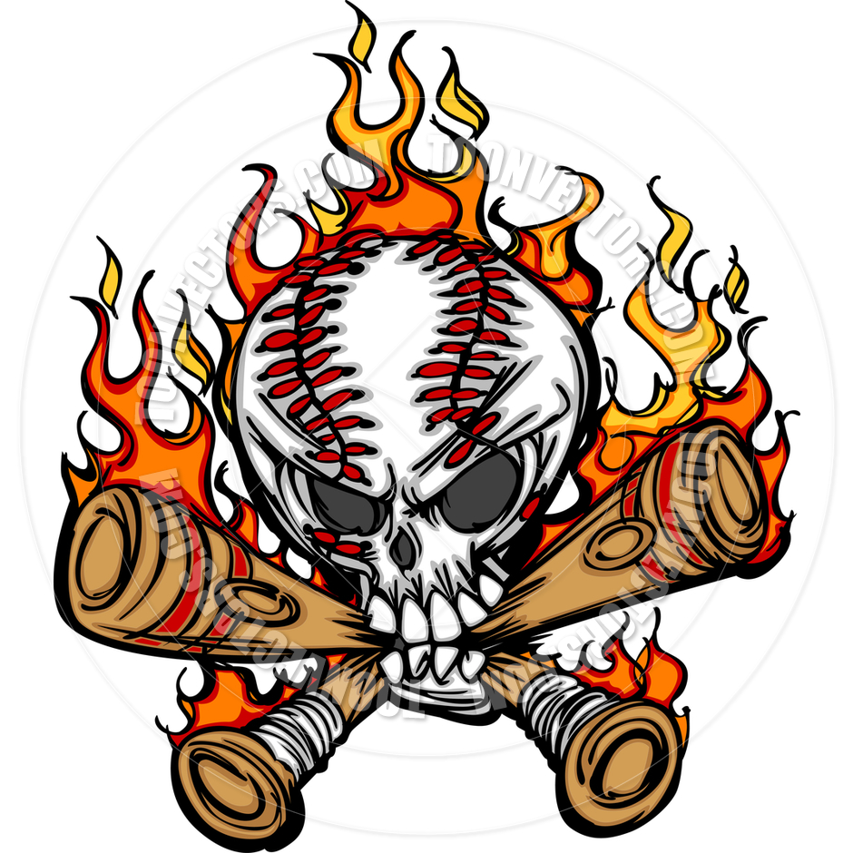 940x940 Softball Cartoon Softball Baseball Skull And Bats Flaming