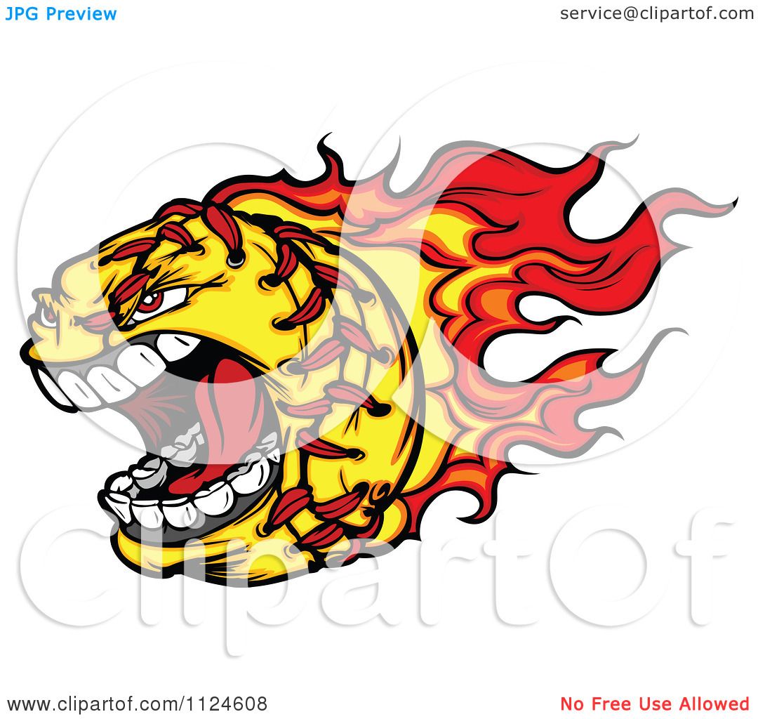1080x1024 Cartoon Of A Flaming Aggressive Screaming Softball Mascot