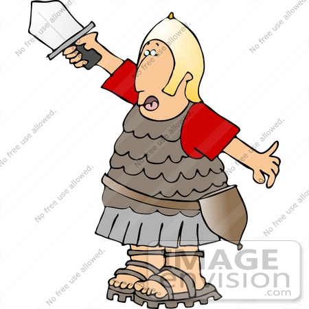 450x450 Roman Soldier In Uniform, Holding Up A Sword Clipart