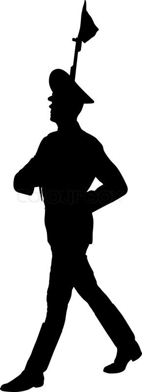 291x800 Silhouette Soldiers During A Military Parade. Vector Illustration