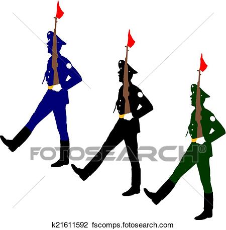 450x458 Clipart Of Silhouette Soldiers During A Military Parade. Vector
