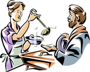 300x241 Art Image A Smiling Woman Serving A Homeless Man Soup