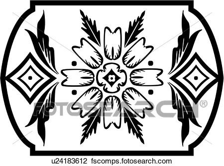 450x335 Clipart Of , Antique, Flower, Folk Art, Illustrated, Southwest