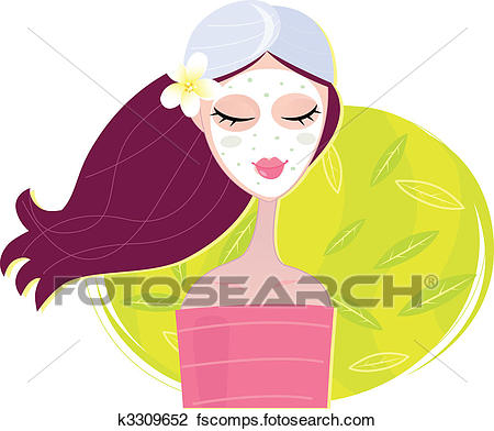 450x392 Clipart Of Spa Girl With Regeneration Facial Mask K3309652