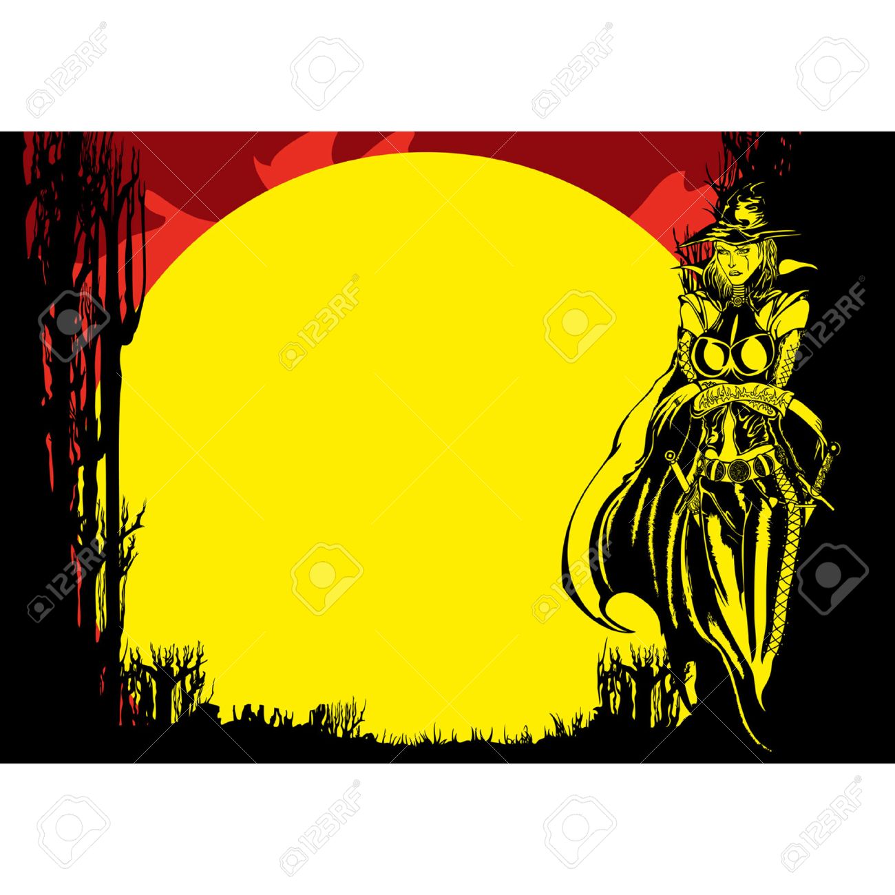 1300x1300 Halloween Flyer With Witch In The Forest In The Moonlight, Vector