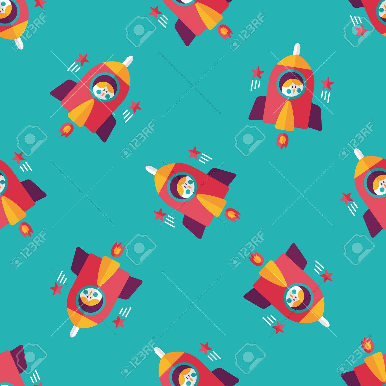 1300x1300 Space Rocket And Astronaut Flat Icon,eps10 Seamless Pattern