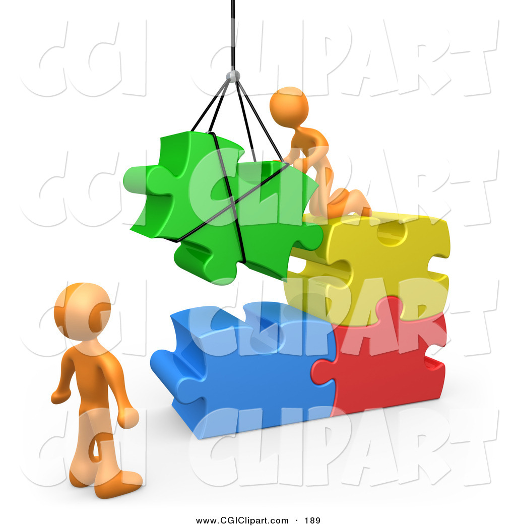 1024x1044 Clip Art Of 3d Rendered Orange People Directing A Hoisted Puzzle