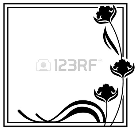 450x426 Square Label With Black And White Decorative Flowers Silhouettes