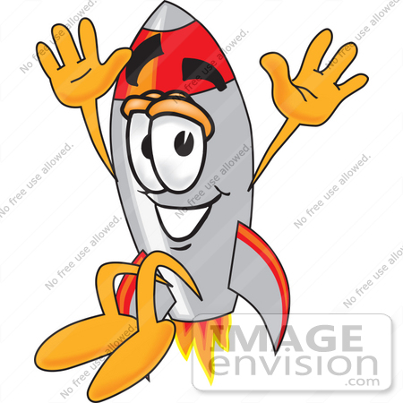 450x450 Clip Art Graphic Of A Space Rocket Cartoon Character Jumping
