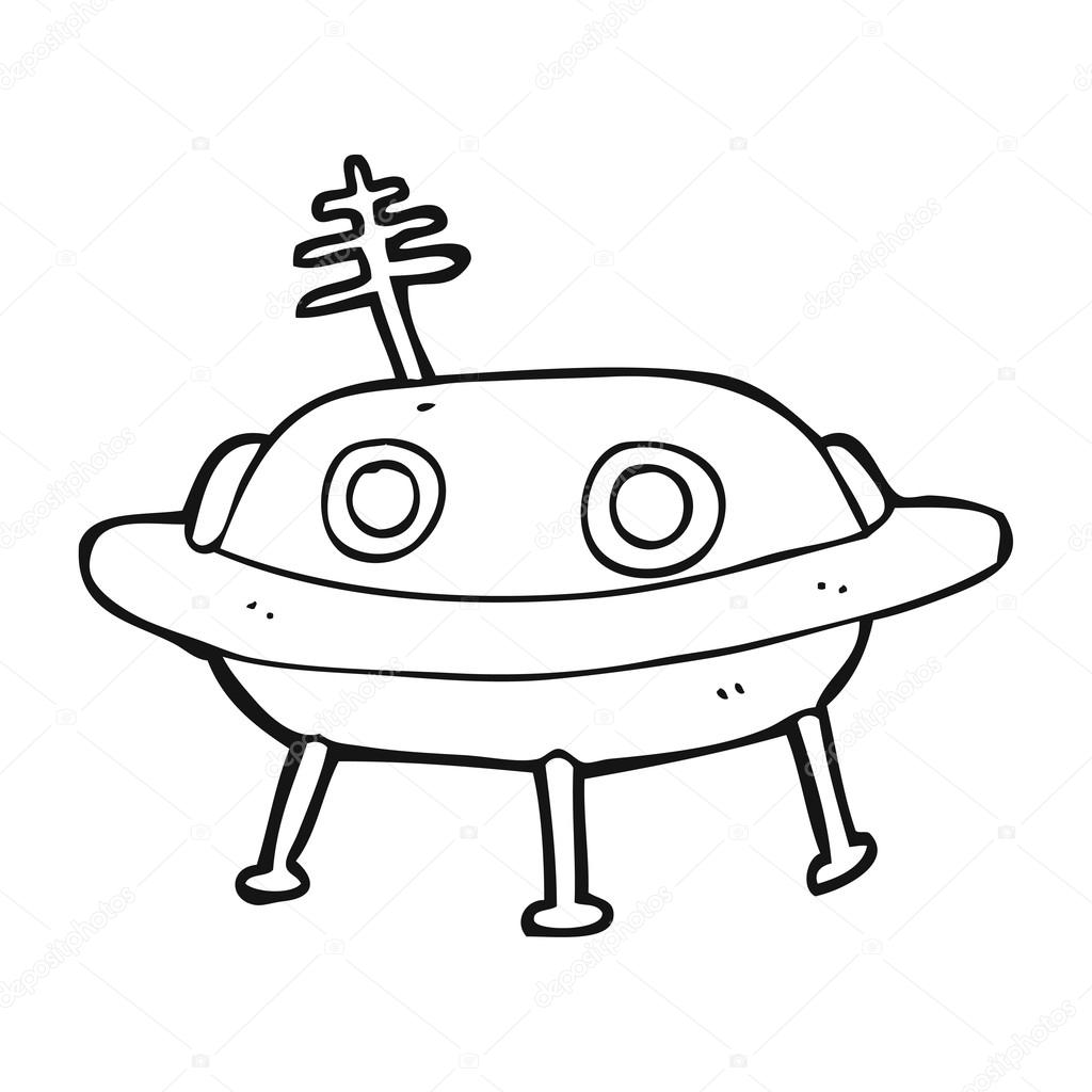1024x1024 Black And White Cartoon Alien Spaceship Stock Vector