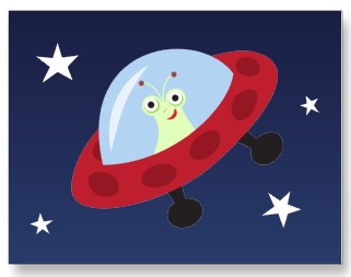 321x253 Cute Alien In Spaceship Cartoon Postcard