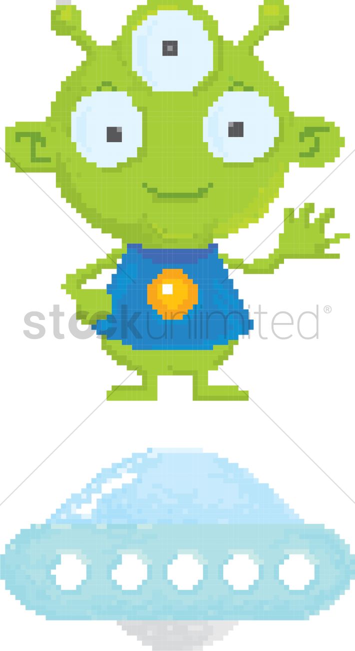 710x1300 Pixel Art Alien With Spaceship Vector Image