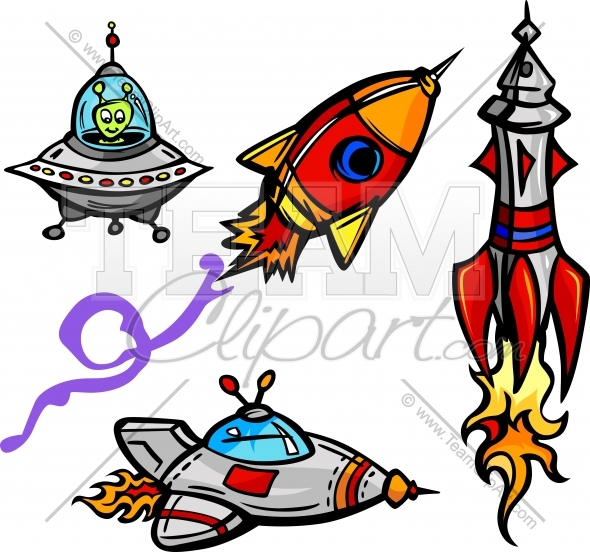 590x552 Space Ships And Rockets Cartoon Vector Illustrations Collection