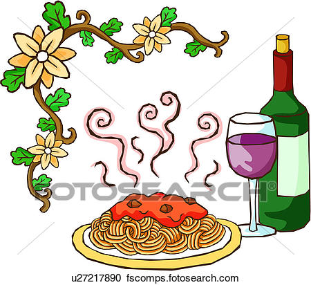 450x412 Stock Illustrations Of Meal Of Spaghetti And Wine U27217890