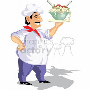 300x300 Royalty Free Cartoon Chef Holding A Big Bowl Of Spaghetti Noodles