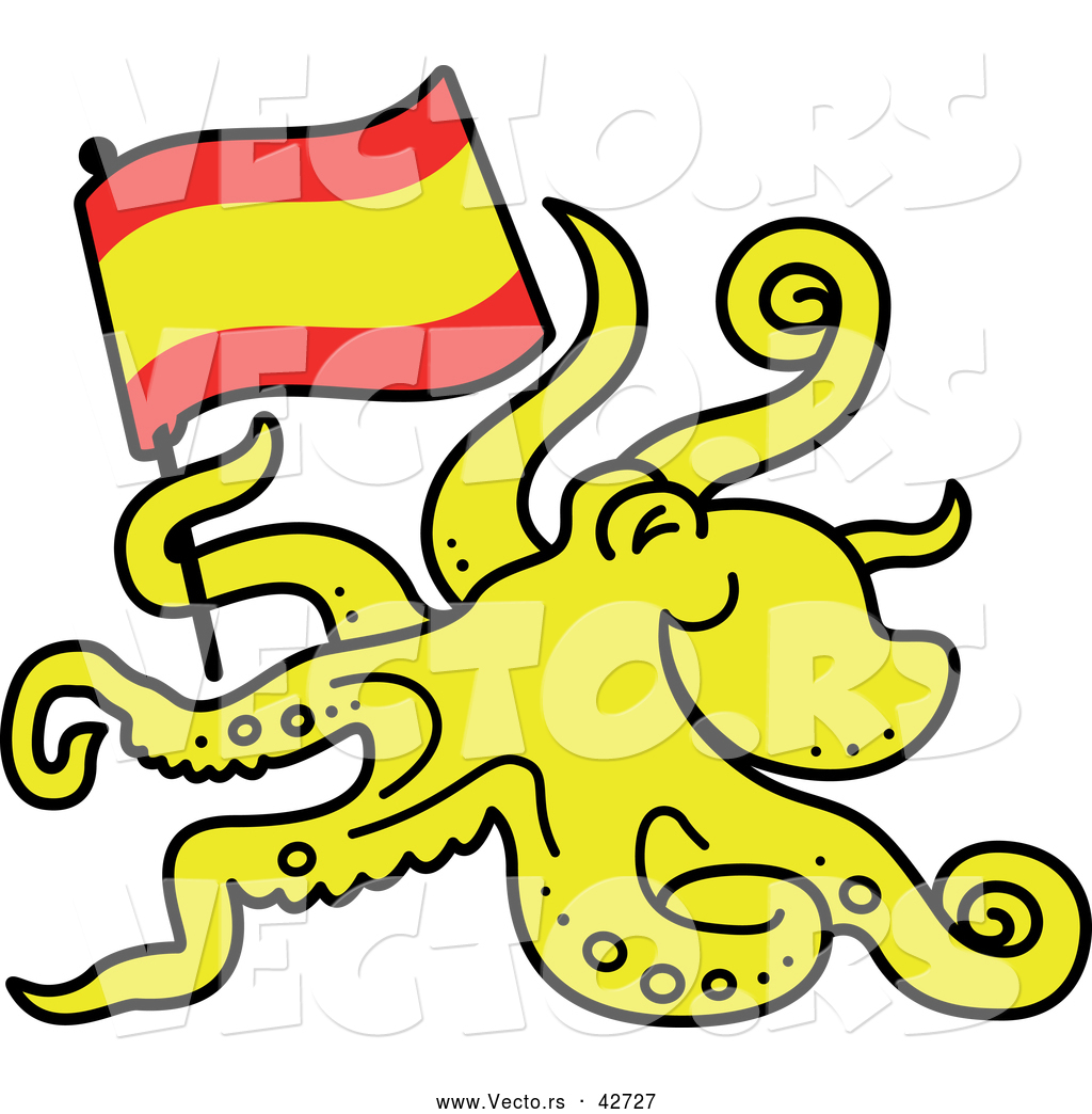 1024x1044 Cartoon Vector Of A Yellow Octopus Carrying Flag Of Spain By Zooco