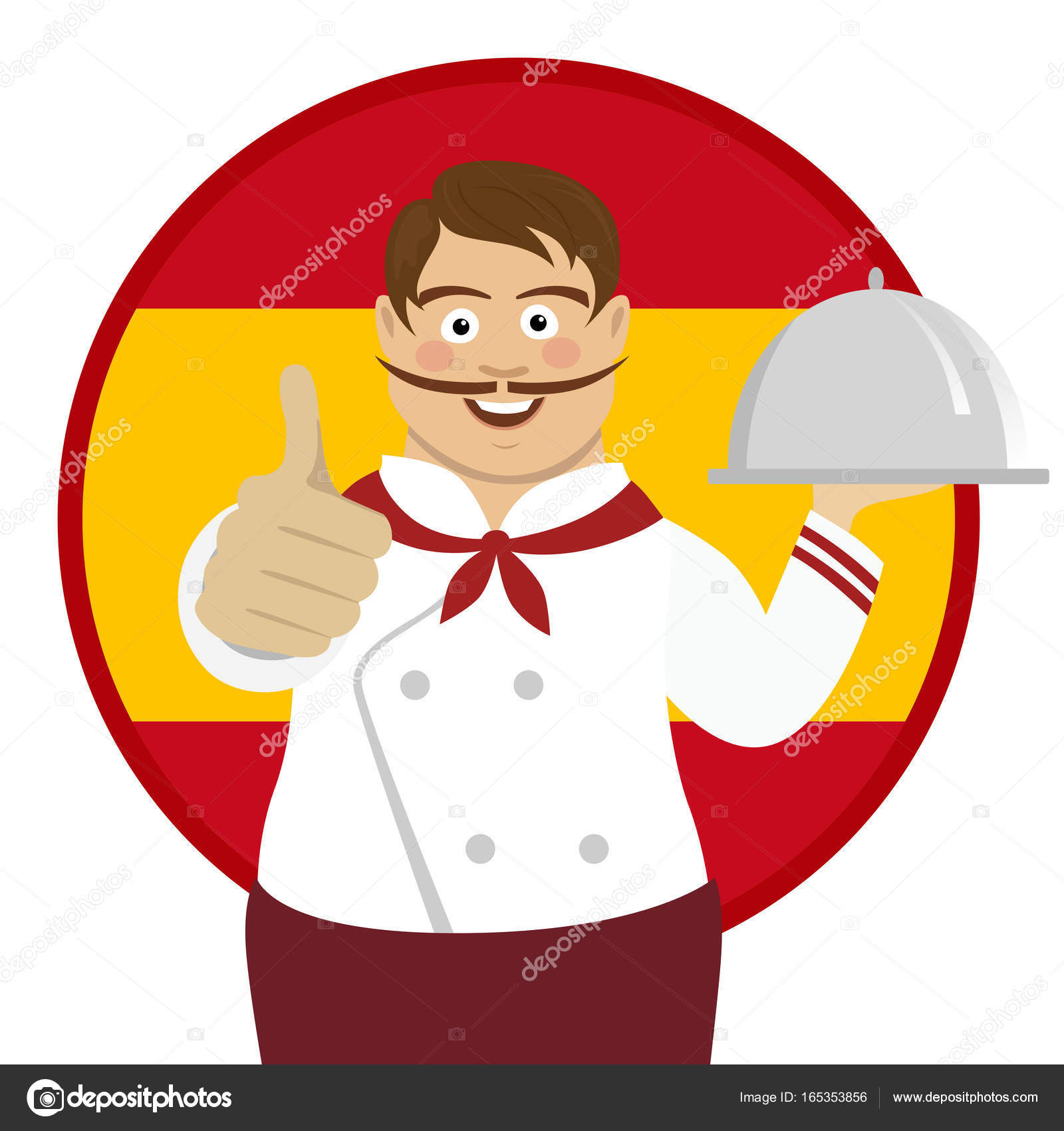 1600x1700 Cute Spanish Chef With Big Mustache Holding A Tray And Giving